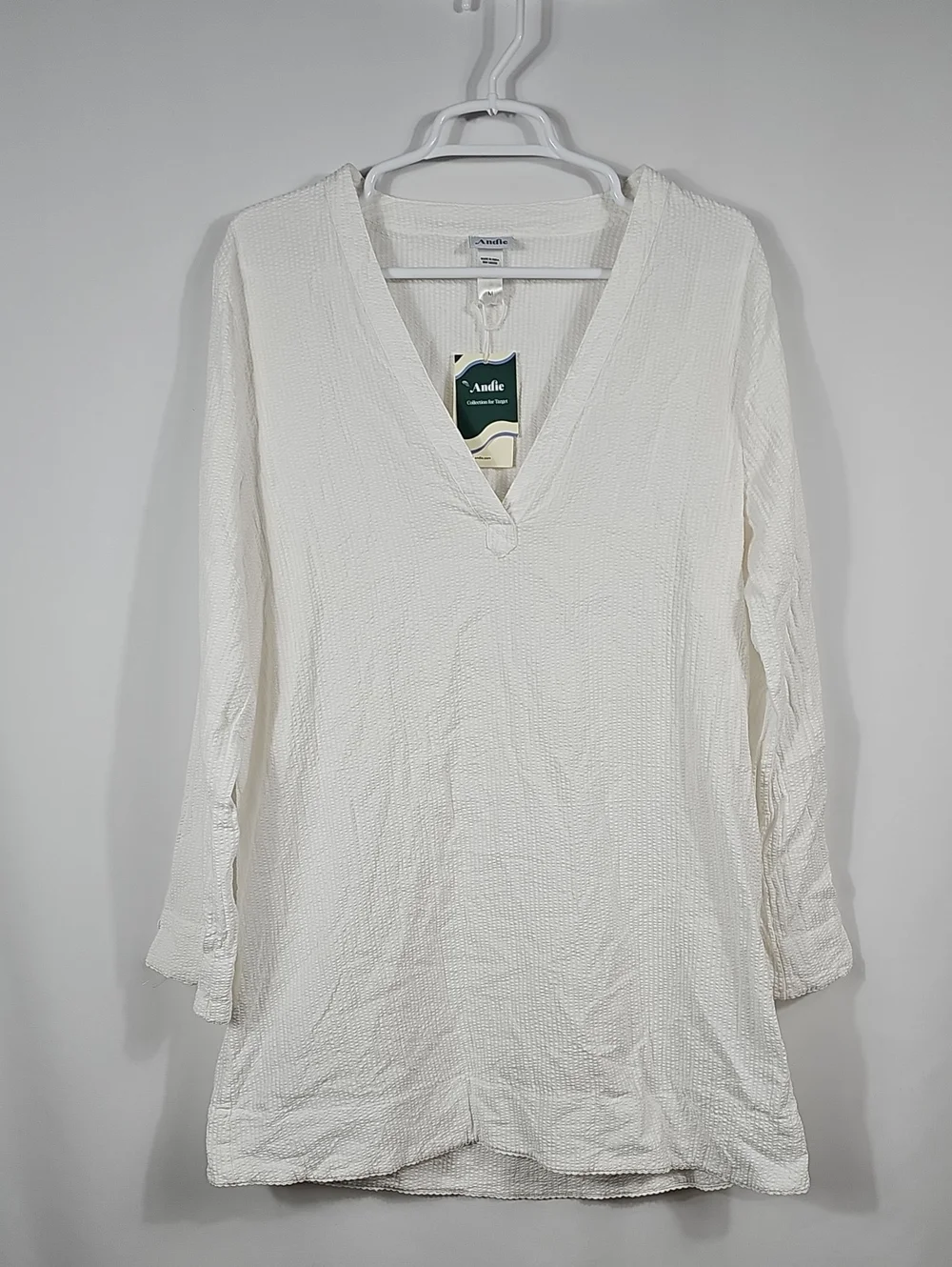 NWT Andie White Textured Cotton Swim Cover Up Tunic Dress M Resort Beach Neutral